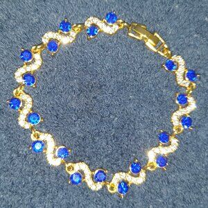 Beautiful Dark Blue Crystal White CZ Yellow Gold Tone Bracelet